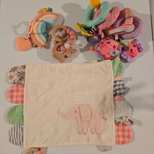 Modern Baby Pink Elephant‎ Security Blanket Teether Taggie Crinkle Lovey Girl